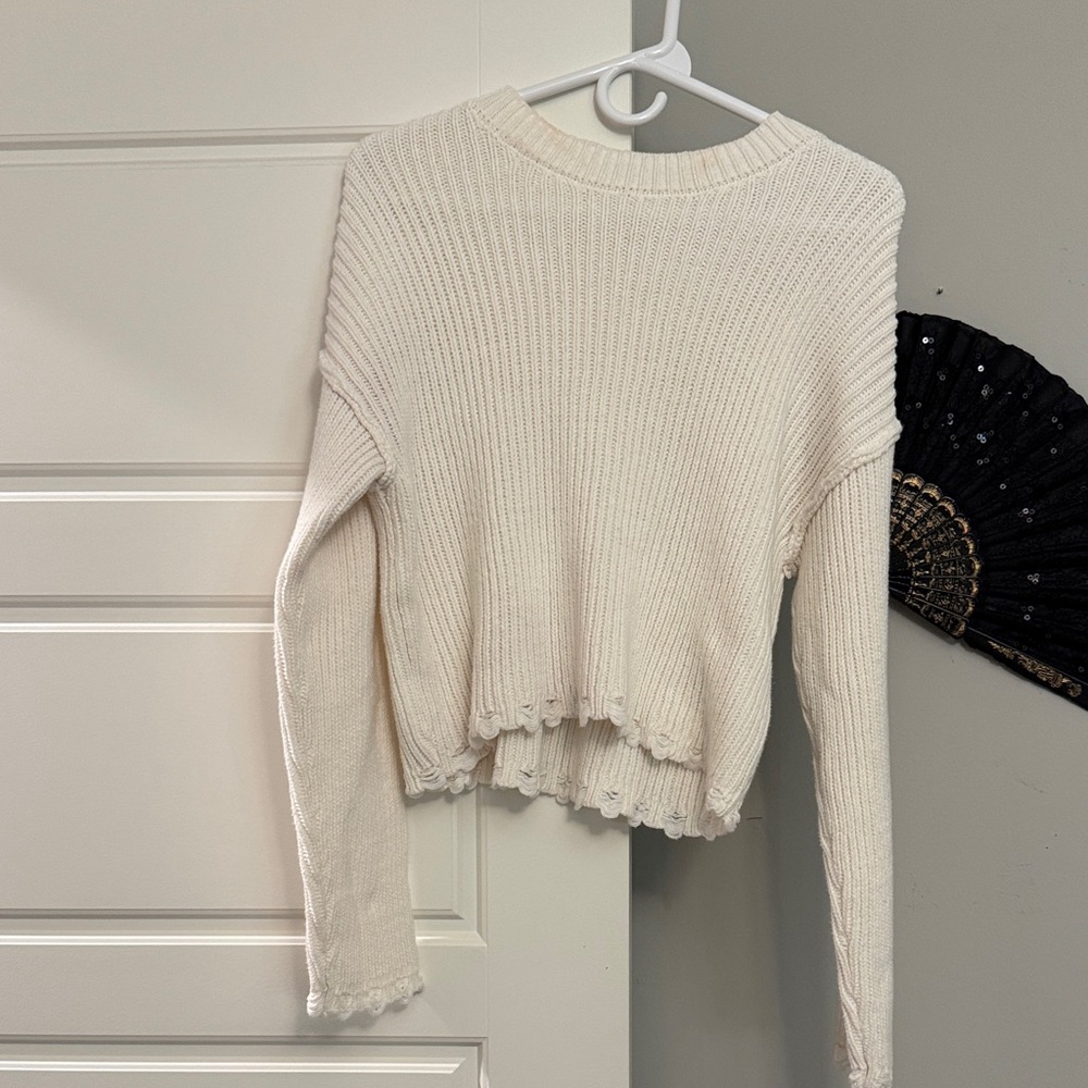 Cream Ribbed Knit Sweater